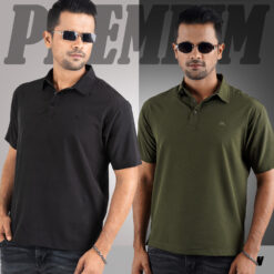 MX-132 Mens Polo Shirt-Black & Olive