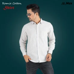 Alternative view of MX-133 Premium Shirt for Men-Greige Striped & Green Striped