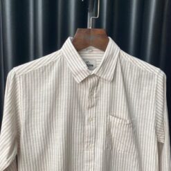 Alternative view of MX-133 Premium Ramie Shirt-Coffe Striped
